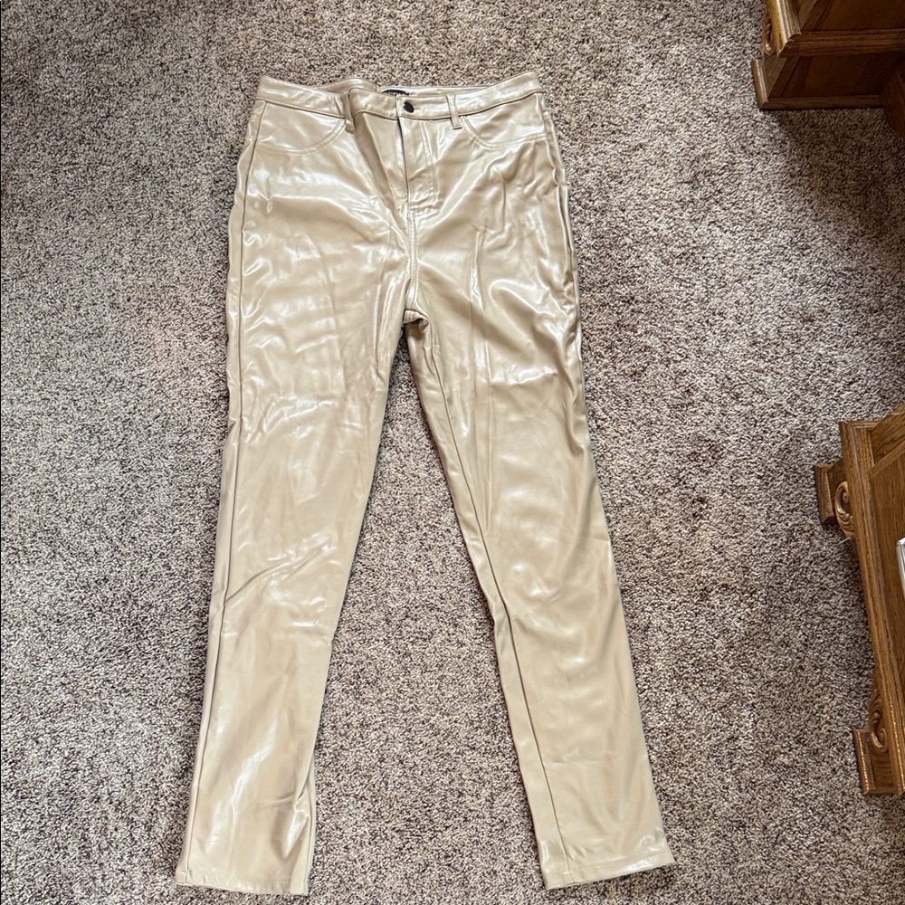Shinestar Beige Faux Leather Skinny Jeans